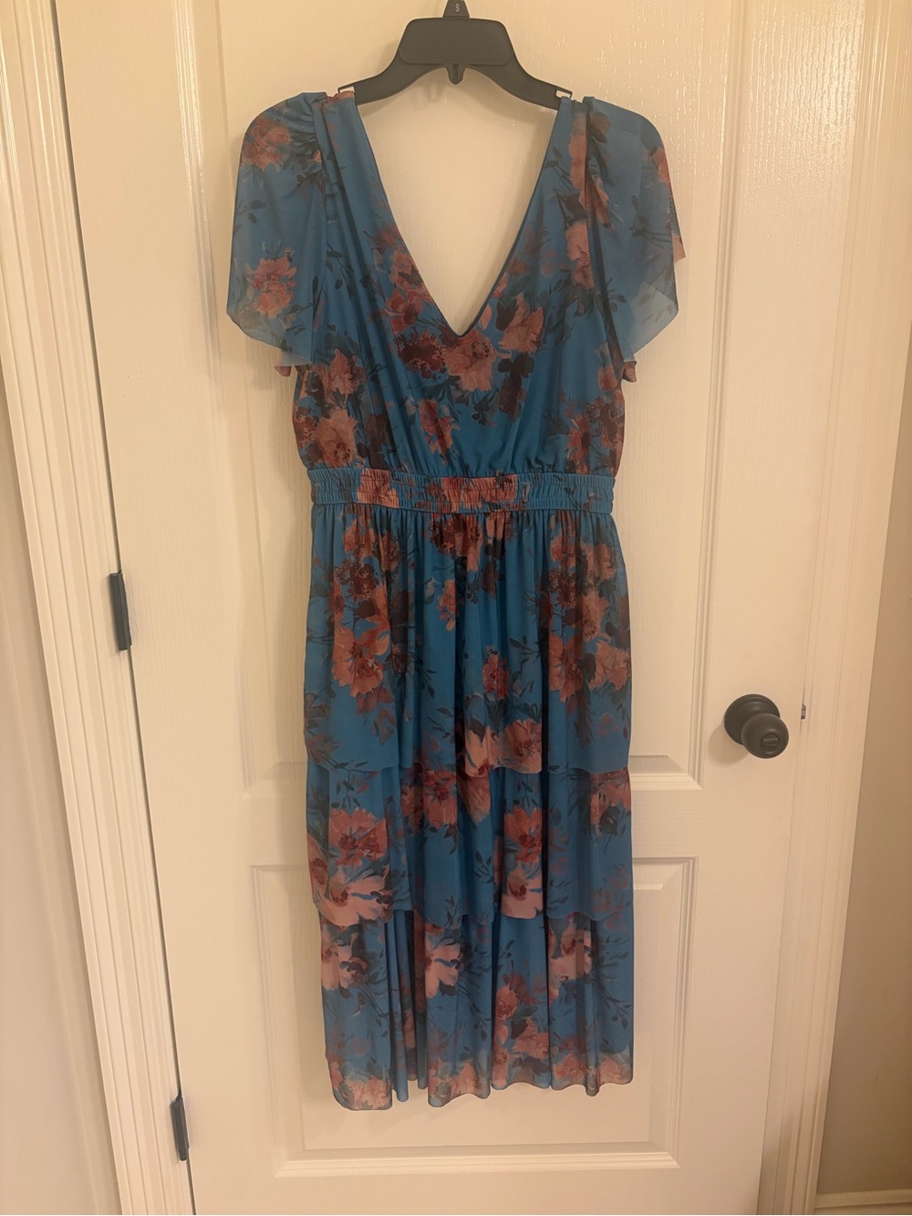 Maurices Teal Floral V-Neck Midi Dress
